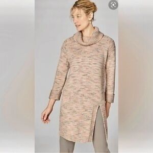 J. Jill Pure Jill Tunic Sweater Cowl Neck Peach Grey Split Hem XSP Oversized